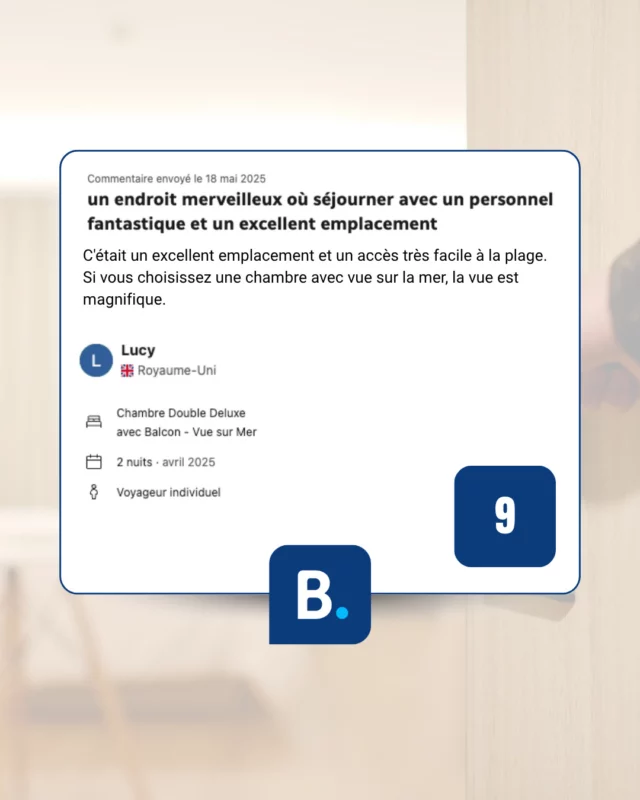 🌊 Un grand merci à Lucy, venue tout droit du Royaume-Uni, pour son adorable retour suite à son séjour chez nous 💙  Voir nos visiteurs repartir avec le sourire, c’est notre plus belle récompense. Et quand la magie opère entre le calme de la mer, la vue depuis le balcon et l’accueil de notre équipe, on sait qu’on est sur la bonne vague 🌞  📍 Ici, à deux pas de la plage de Merville-Franceville, chaque détail compte pour faire de votre escapade un vrai moment de bonheur.  Merci à tous ceux qui prennent le temps de partager leur expérience — vos mots nous portent chaque jour un peu plus loin 💬💕  #Merci #ExpérienceFALM #FaceALaMer #Normandie #SéjourAvecVue #PlageEtRepos #VoyageEnNormandie #HôtelDeCharme #Franceville #VueSurLaMer